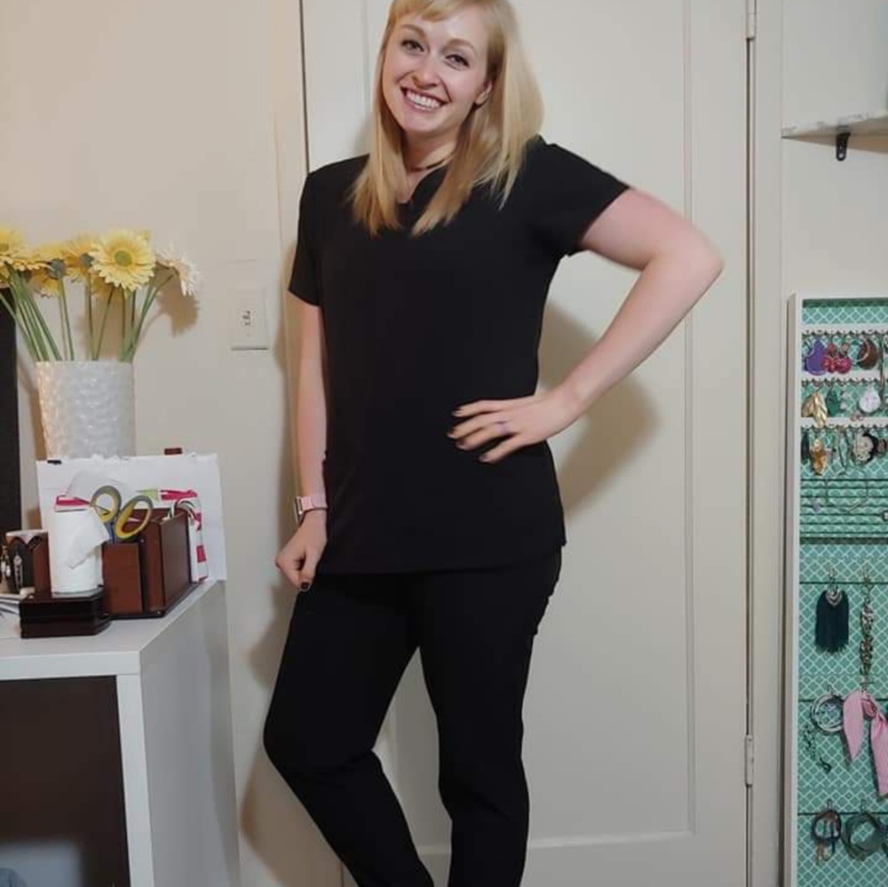 Heartsoul black scrub top & striped undershirt